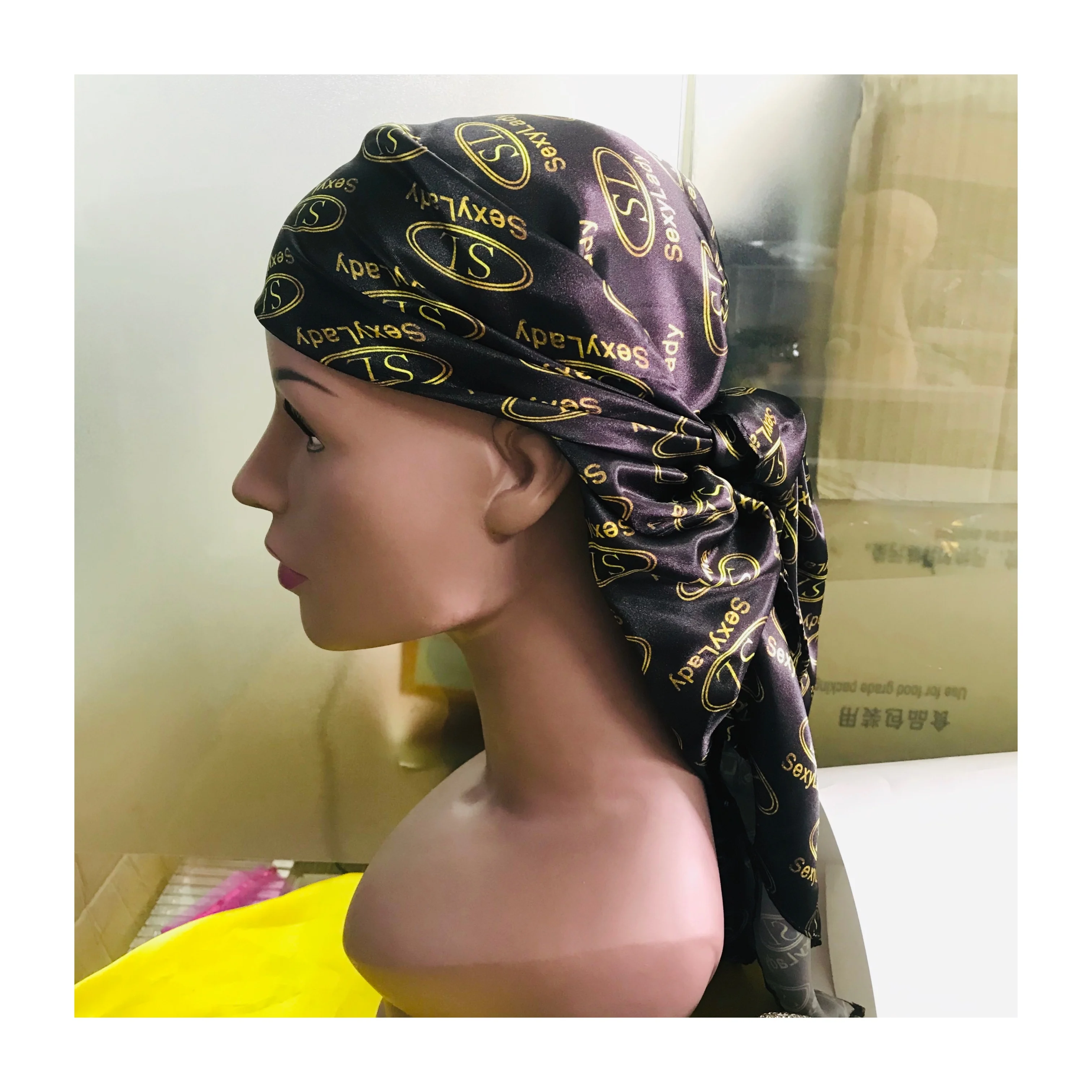 Wholesale manufacturer custom logo design digital print stylish long scarves square silk satin head scarf for women