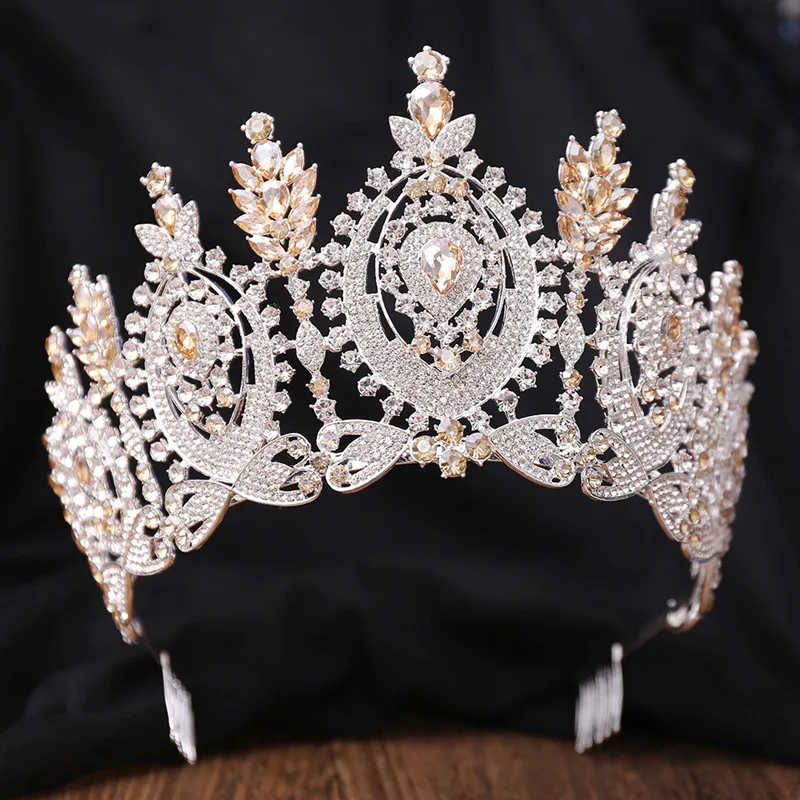 2024 New arrival high quality big crown luxury crystal rhinestones pageant tiaras with comb for women wedding jewelry