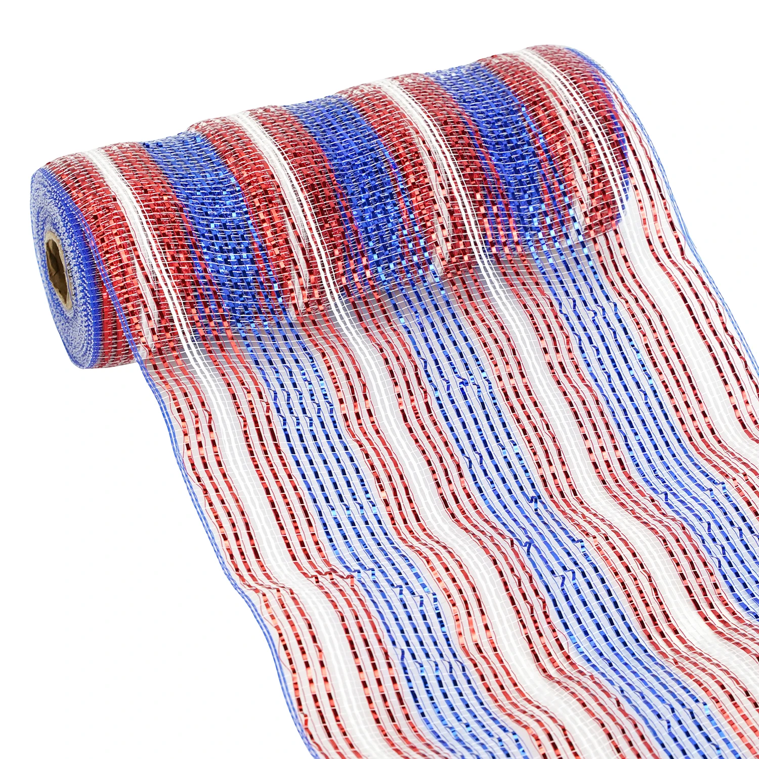 Huihuang Factory Custom Deco Metallic Mesh Foil Striped Plaid Mesh Rolls For Diy Independence Day Project Wreaths Party Decorate