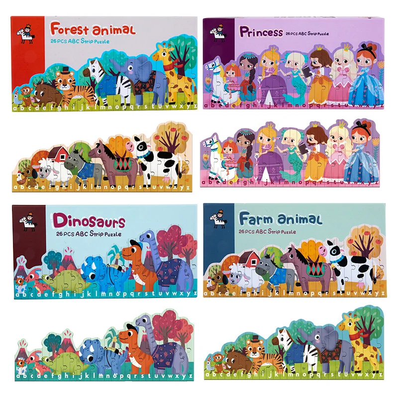 Educational Dinosaur Animal Forest Farm Alphabet Cartoon Animals Cognitive Matching Bar Puzzles for Kids