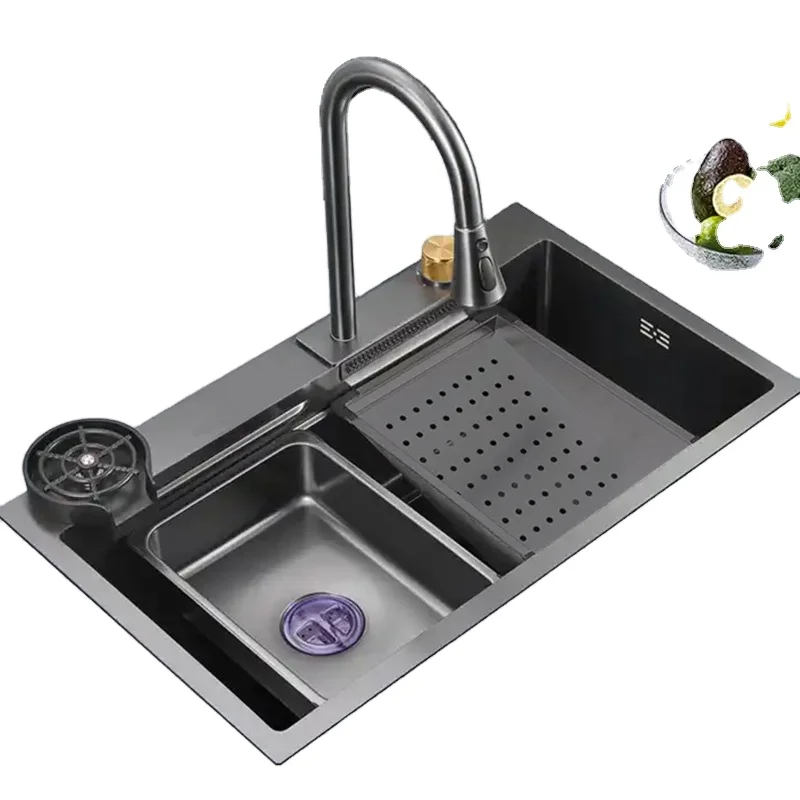 SUS304 Deep Basin Single Bowl Undermount Handmade Stainless Steel Black Kitchen Sink
