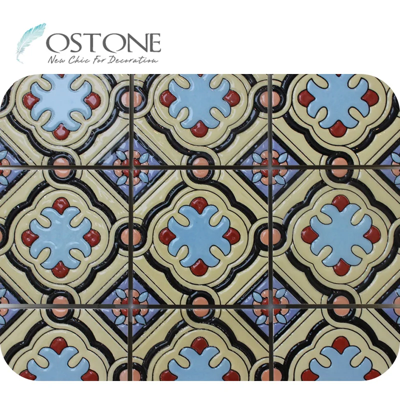 China Wholesale Yellow And Red Porcelain Flower Pattern Ceramic Tile