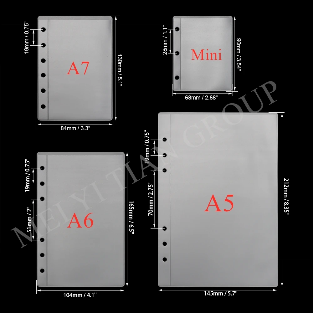 A5 A6 A7 Mini Top Loading Clear Frost PVC Envelope Pouch Zipless Loose Leaf Binder Pocket Photo File Card Zipperless Pockets Bag
