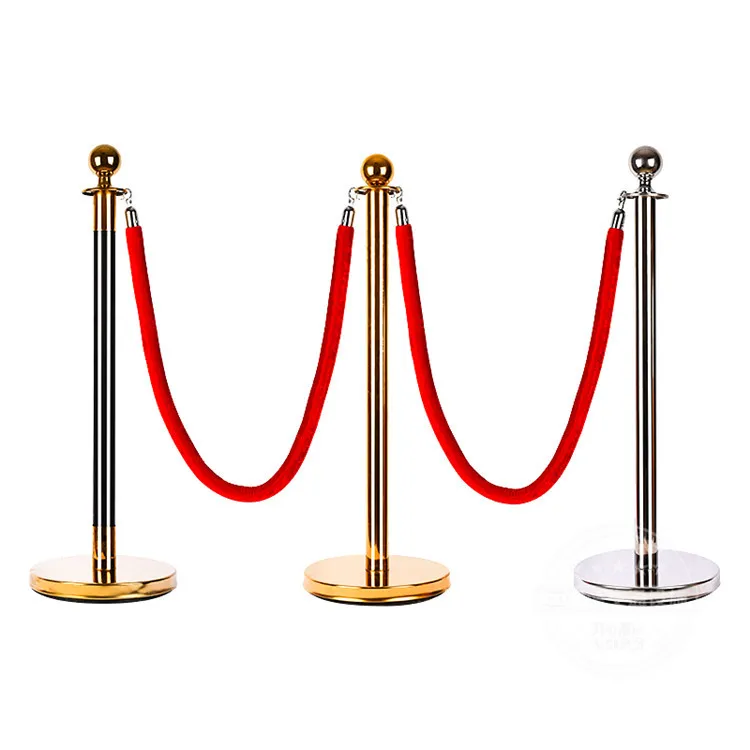 Stainless  Customized Luxury Traffic Stanchion Retractable Belt Queue Line Crowd Control Stanchion Stand  Red Twisted Rope