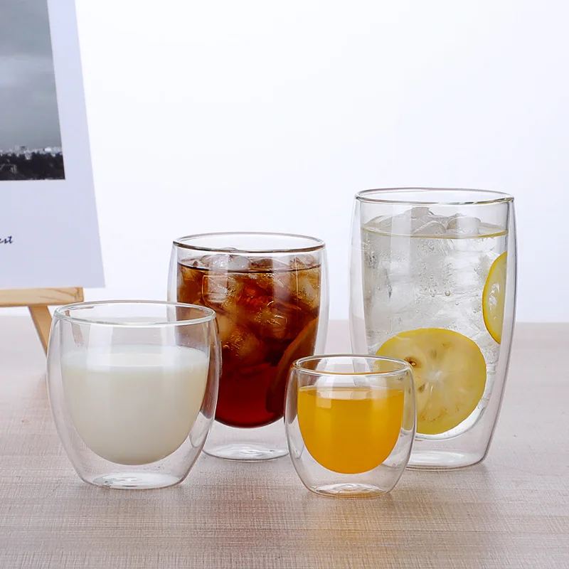 Home Gift Drinkware Double Layer Heatproof Coffee Latte Milk Juice Beer Drink Clear Glass Mug Cup Borosilicate Glass Cups