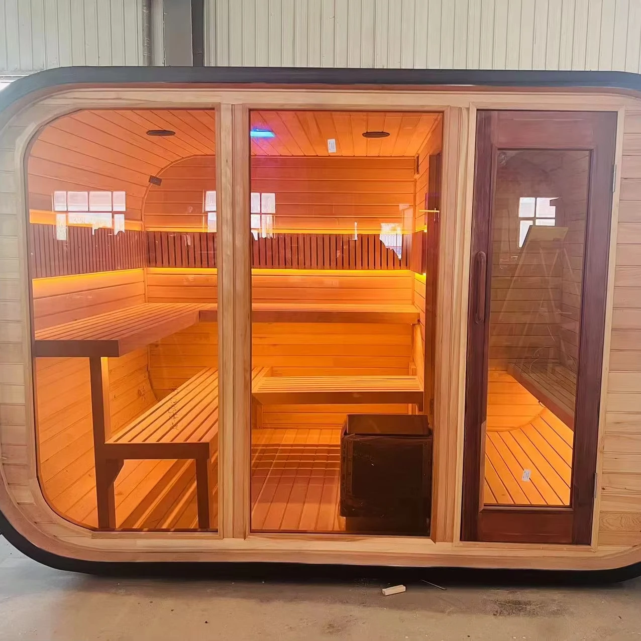 Modern Cube Outdoor Sauna 2-Person, Cedar Wood, Bluetooth Connectivity & LED Display, Cheap Price