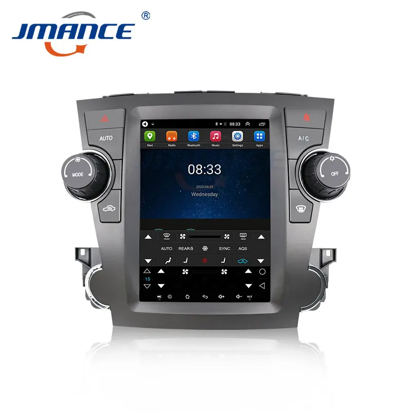 HD multimedia 9.7 inch car video android 1+16GB GPS BT WIFI Car DVD player for Toyota Highlander 2008-13