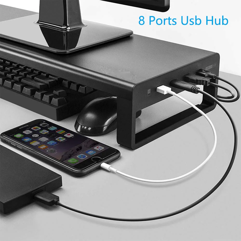 Newly Smart Base Aluminum Alloy Computer Laptop Base Stand with 8 Ports Usb Hub Charger Stand for PC Desktop Laptop