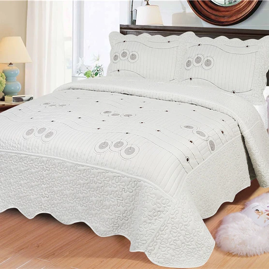 Coverlet Quilted Bedspread Embroidery  Quilts China Microfiber Bedspread Set Comforter Sets 3pcs Quilt Colcha Coverlets Bedding