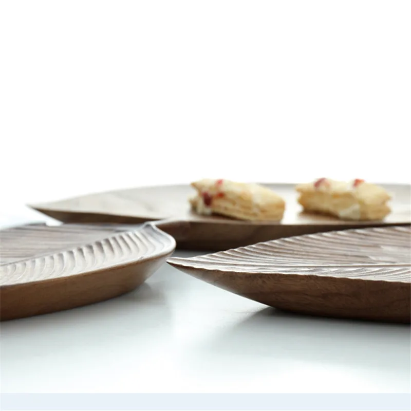 Деревенский 3 шт гнездящийся деревянный поднос с ручкой в форме листа для чая