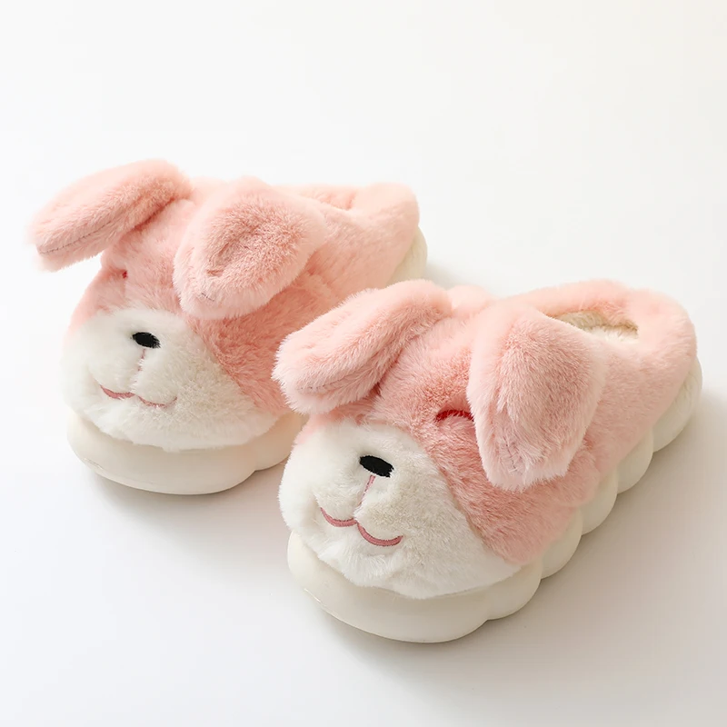Fashion Women Slippers Winter Warm Fur Shoes Cute Rabbit Ears Soft Sole Home Indoor Ladies Plush Slides
