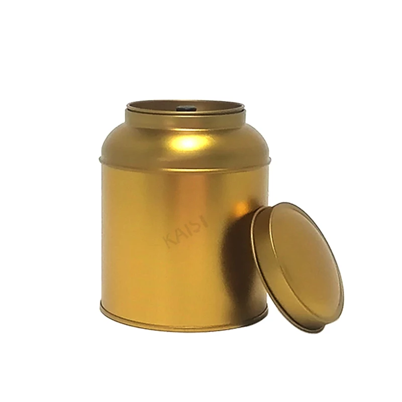 Luxury Empty Gold Black White Metal Airtight Tea Can Gold Tea Tin Double Lid Tea Tin Can