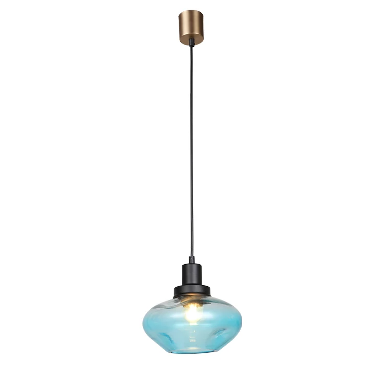 European Modern Indoor Iron Blue Glass Bottle Home Dining Room Kitchen High Ceiling Pendant Lamp Chandelier