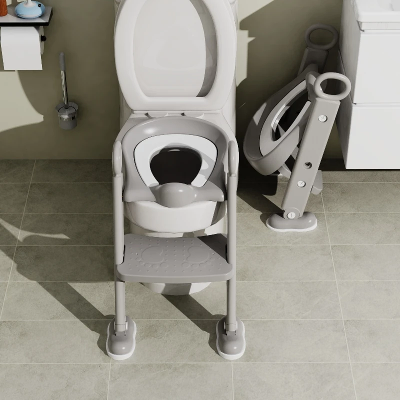 Hot Sale Baby Toilet Training Potty Seat  Multifunction Foldable Grey Baby Toilet Ladder with Step Stool
