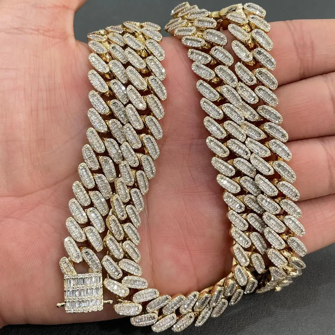 12MM Round Rectangle CZ Cuban Chain Hip Hop Cool Men Boy Bracelet Necklace