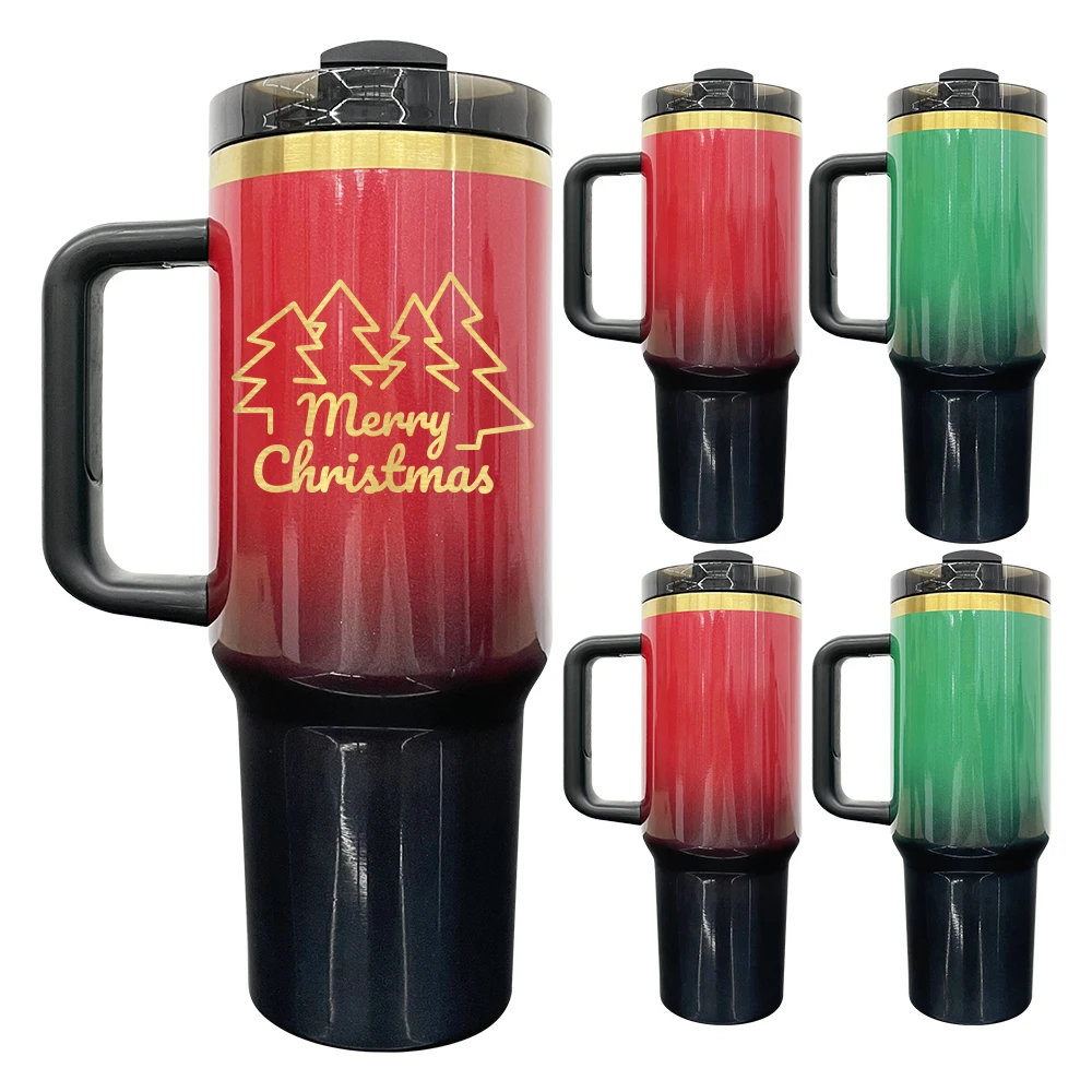 USA warehouse Double walled stainless steel 40oz H2.0 tumbler green ombre glitter gold plated tumbler for laser engrave
