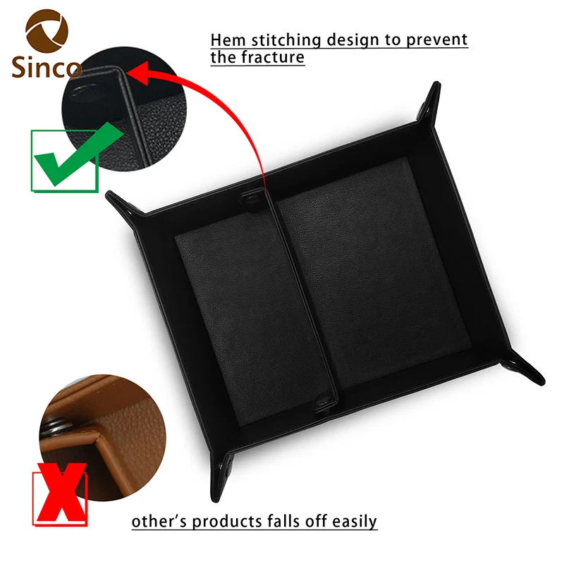 High Quality Black Vegan Leather Valet Tray Practical Storage Box Jewelry Organizer