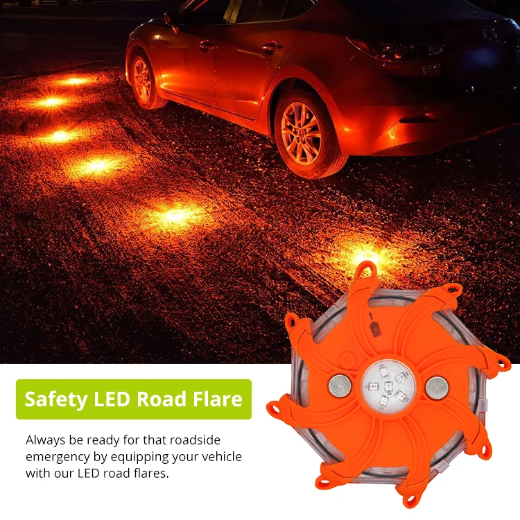 6 SMD + 6 Red LED Rechargeable Emergency Flash Flares Lights Vehicle Safety Strobe Flashing Warning Flare Light