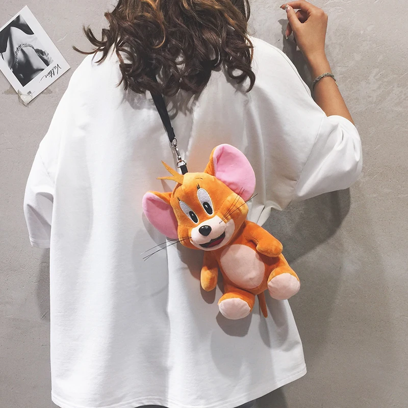 
Plush Toy Stuffed Animals Cute Cat and mouse Tom and Jack Bunny Keychain Pendant Kawaii Children Gift plush Messenger Bag 
