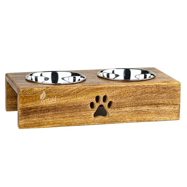  Comfortable Premium Raised Wooed Pet Feeder for Cat and Dog Bowls at best rate