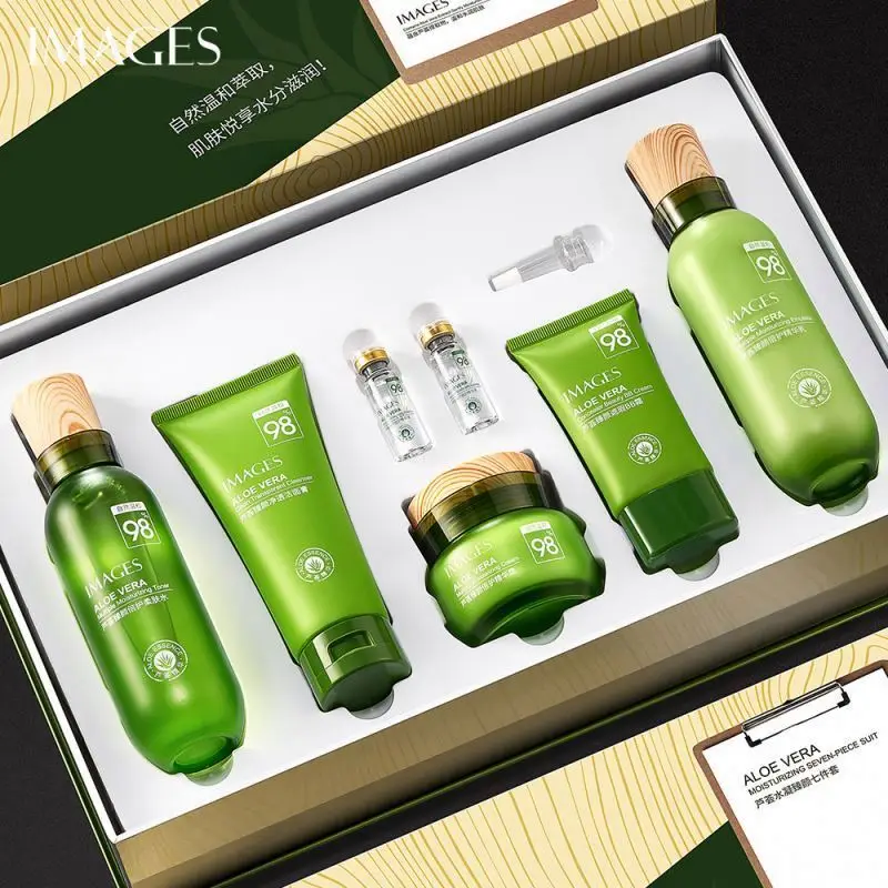 OEM IMAGES Private Label Aloe Vera Hydrating Beauty 7-Piece Whitening Moisturizing Face Natural Skin Care Set