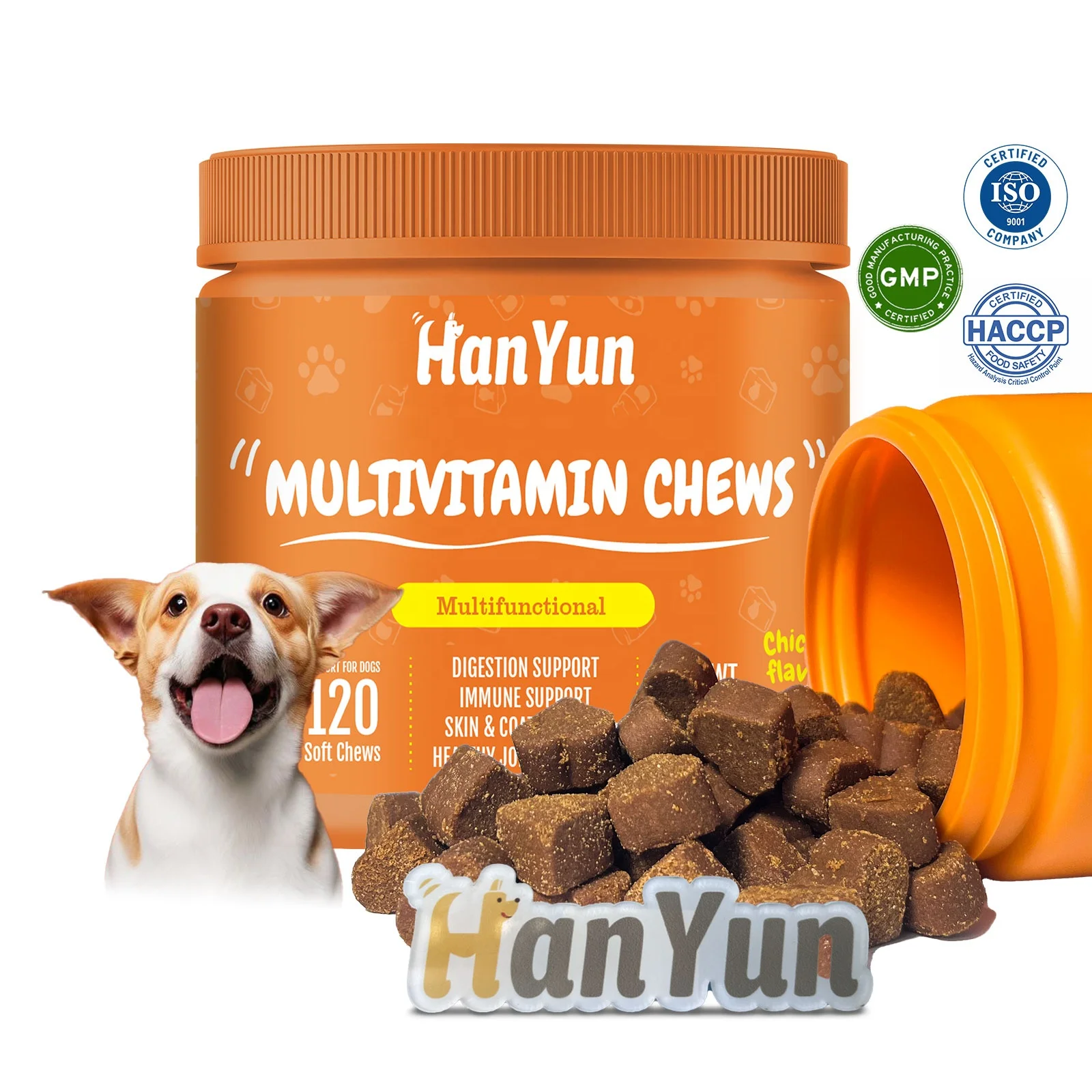 Hanyun Factory Wholesale 10 in 1 Pet Multivitamin Supplement Chews For Dogs Hip Joint Skin Coat Heart & Immune Health Treats