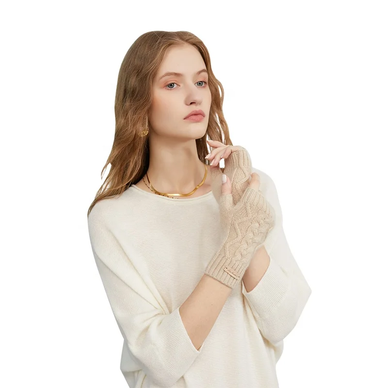 100% Pure Cashmere Men And Women Models Retro Twisted Pattern Half Finger Female Winter Short Open Study Office