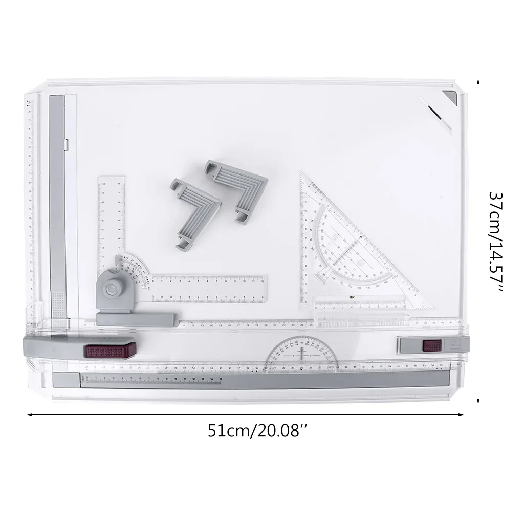 Multifunctional A3 Drawing Board Adjustable Measuring System Table Pad with Parallel Motion and Adjustable Angle Rulers School