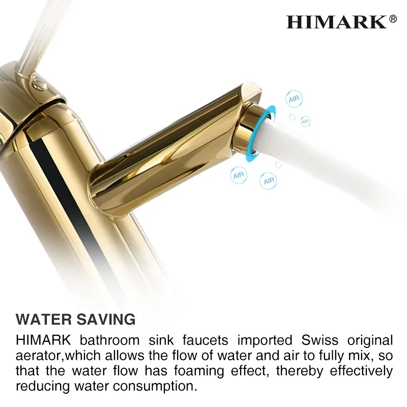 HIMARK cupc modern hot cold water single hole basin faucet single lever brass brushed gold bathroom sink mixer tap