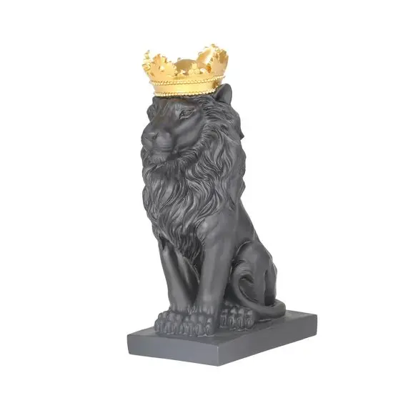 Low MOQ Golden crown Lion Resin Statue