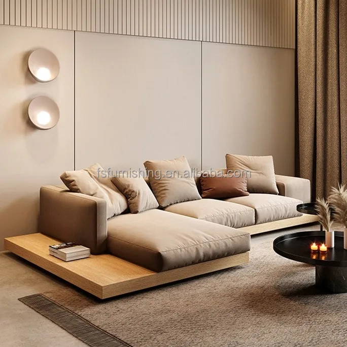 Nordic low wooden back stand king queen size modern bed with soft big headboard wabisabi style Bedroom Room Furniture Set