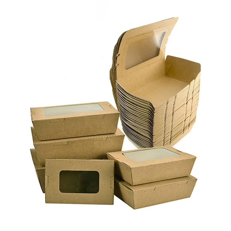 Folding Collapsible Disposable Eco Friendly Durable Kraft Paper Cooking Bento Lunch Box Takeaway Paper Cardboard Food Box