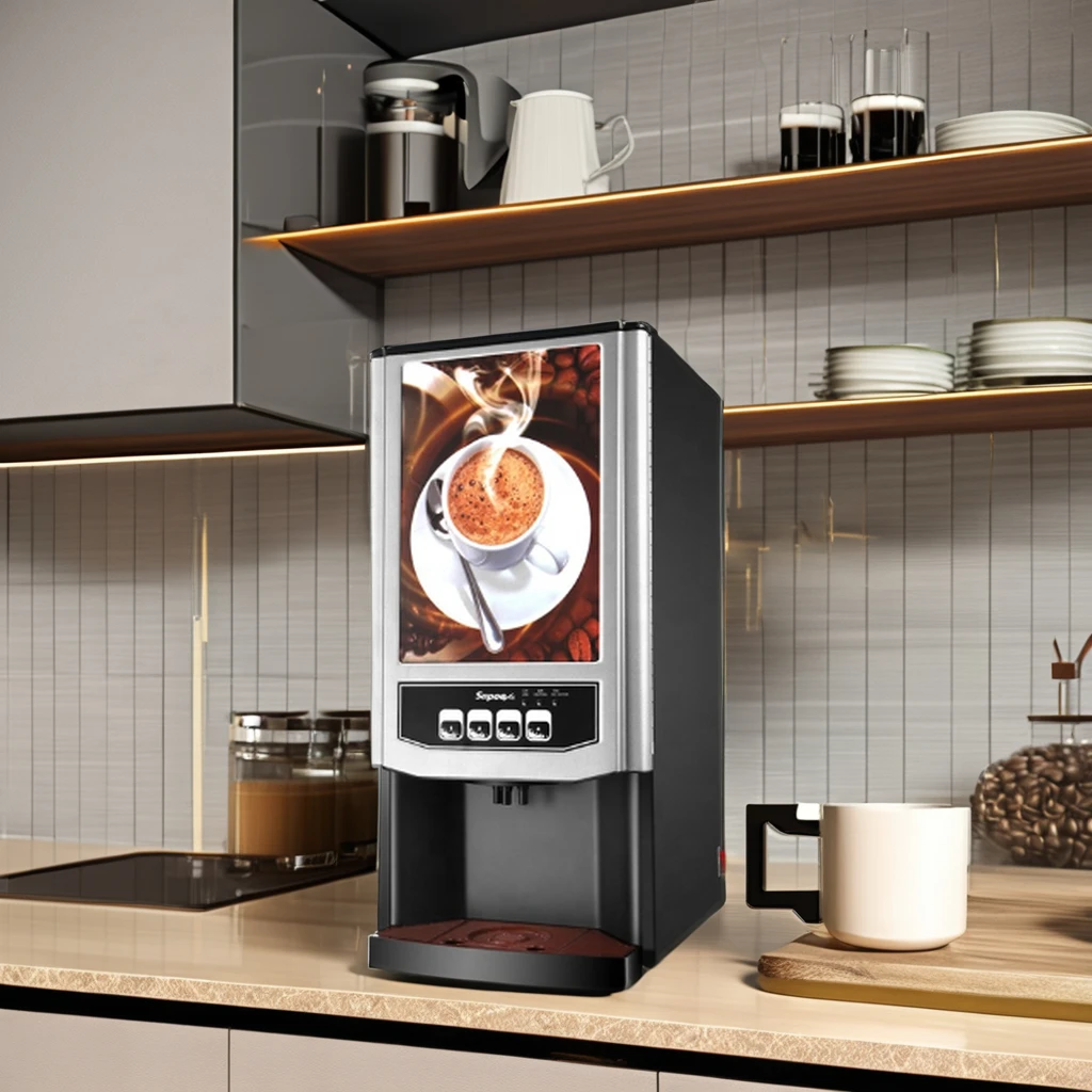 Sapoe Commercial Fully Automatic Espresso Smart Coffee Roaster Makers 4 Hot Flavors Instant Coffee Vending Machine
