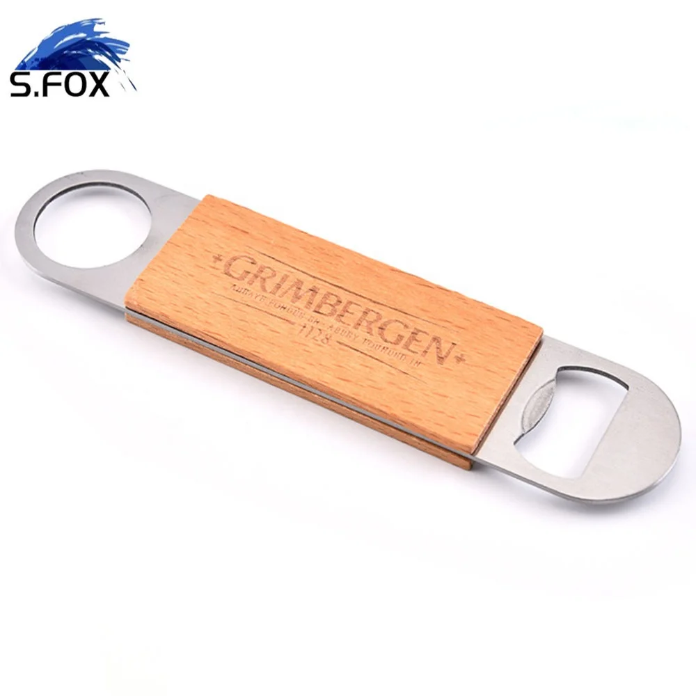Galvanized Metal Opener with Wooden Handle Beer Bottle Opener and Hang Up Hole