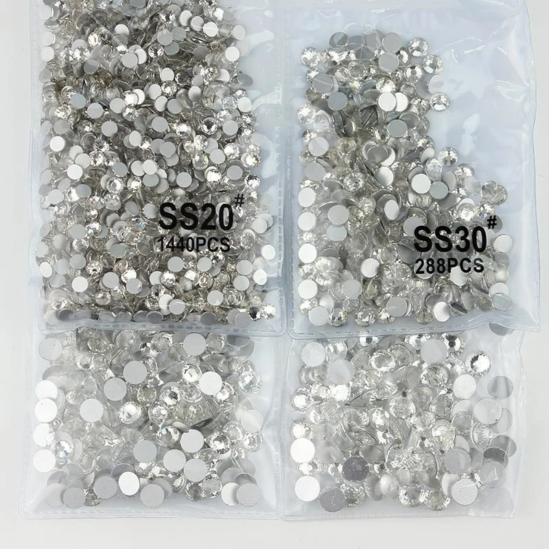 
1440pcs Nail Crystals Rhinestones for Nails Flatback Decorations Glass Gems Stones SS3-SS30 3D Decoration 