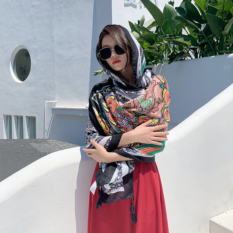  Factory wholesale summer cotton and linen big shawl female beach towel