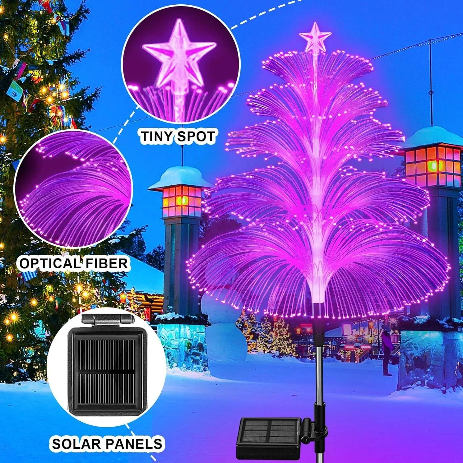Outdoor Solar Garden Light Christmas Tree Fiber Optic Jellyfish Lawn Lamp Waterproof 7 Color Variable Solar LED Decor Lights
