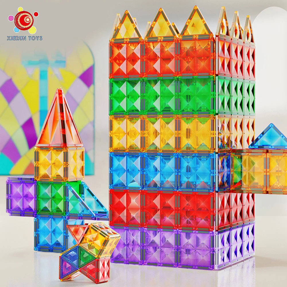 diamond magnetic tiles building blocks play set educational diy assembly 3d colorful window magnetic dome tiles for kids