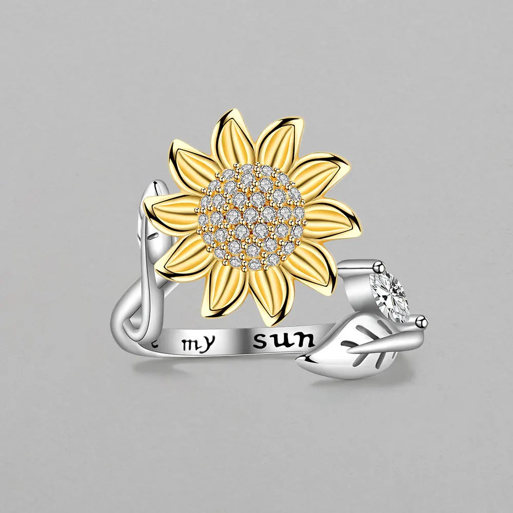 Yoga New Emo Rotate Freely Spinning Stainless Steel Anxiety Ring Fashion Sun Flower Ring For Girl Jewelry Gift