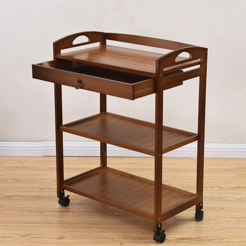  Solid wood multi-layer storage design bamboo kitchen trolley with wheel vegetable