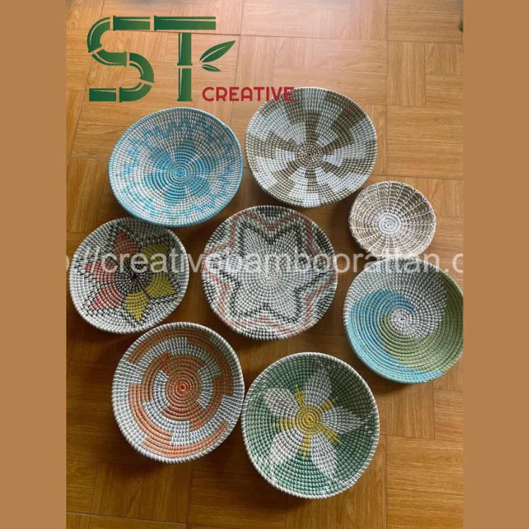 Handmade Seagrass Wall Art Basket High Quality Best Seller Decorative Rattan Wall Hanging Natural Colors Home Office Bamboo
