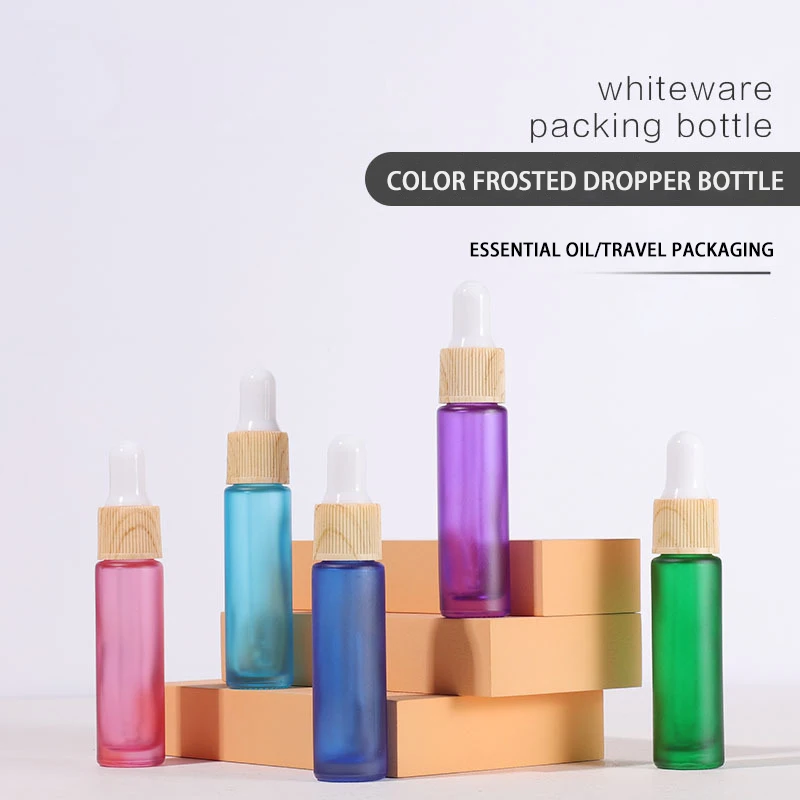 
10ML wood grain circle color dropper bottle essential oil bottle with bamboo cover 