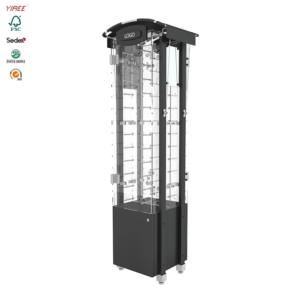 Wholesale custom logo sunglasses shop design wood floor led light fancy acrylic eyeglass display cabinet