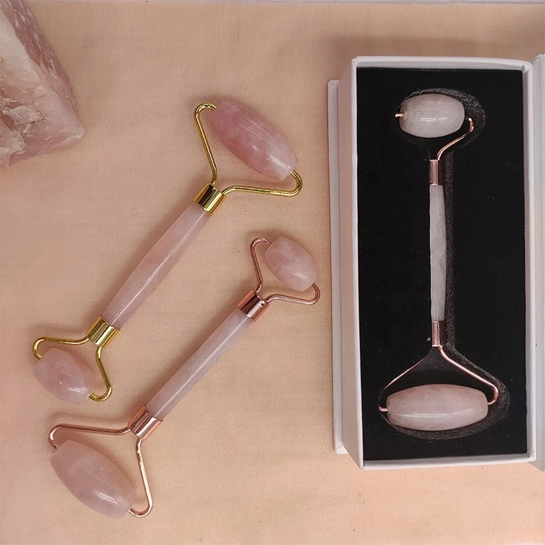 2024 Hot Selling 100% Natural Rose Quartz Amethyst Obsidian Xiuyan Therapy Nephrite Body Face Massage Gua Sha Jade Roller Set