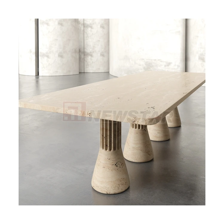Newstar Stone Custom Natural Travertine Table Dining Room Modern Furniture Dining Table Set 8 Seater
