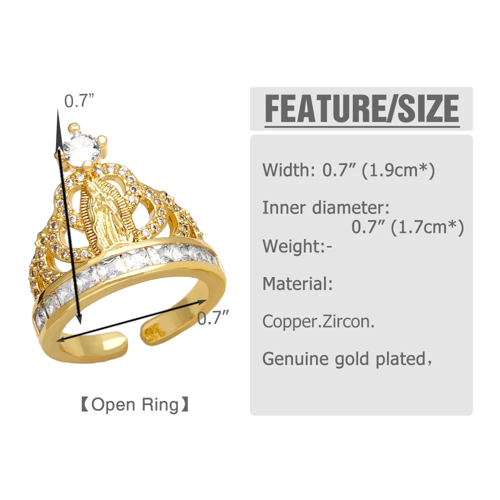 San Judas Tadeo Rings Guadalupe Gold Plated Jewelry Catholic Royal Crown Virgin Mary Zircon Ring Saint Jude
