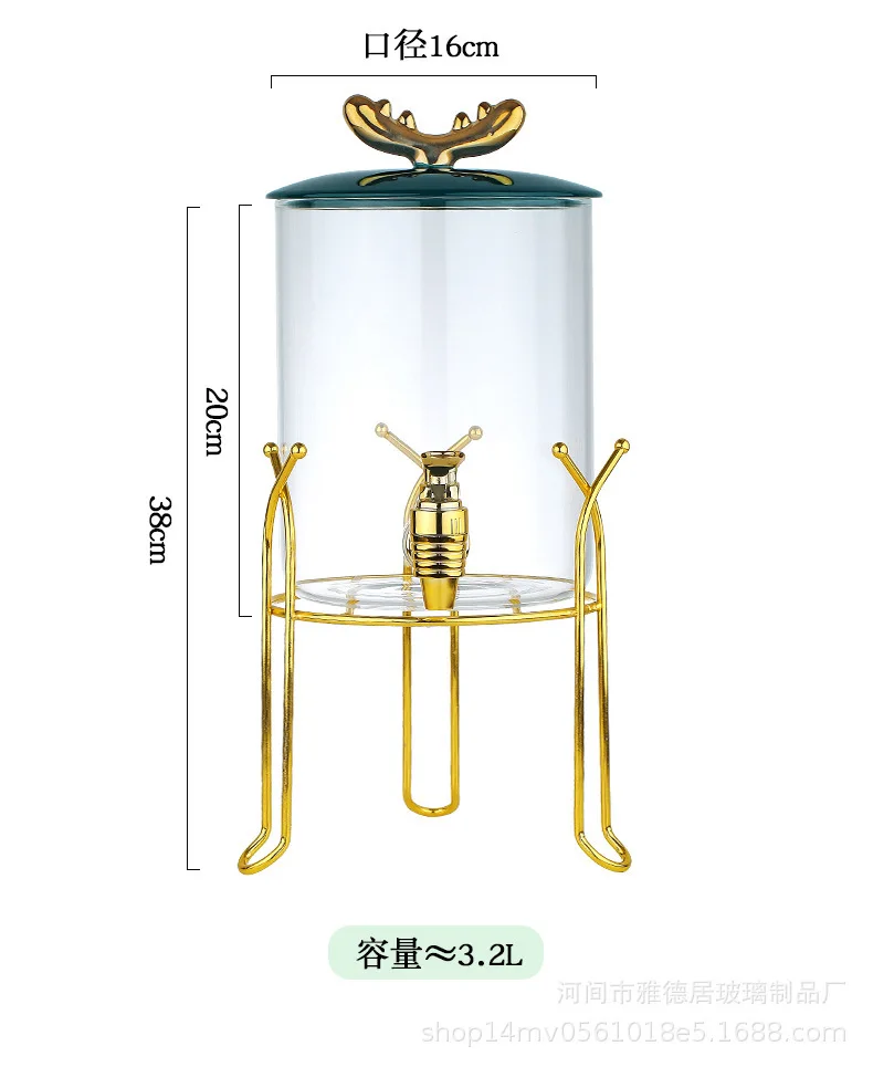 high borosilicate glass Whiskey Decanter Glass Set Barrel Shape Whiskey Bottle With with metal stand Tap Wine Dispenser