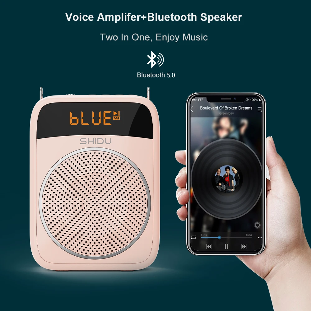 SHIDU S298 15W Output Power portable mini Personal Rechargeable Bluetooth PA Loudspeaker  Voice amplifier