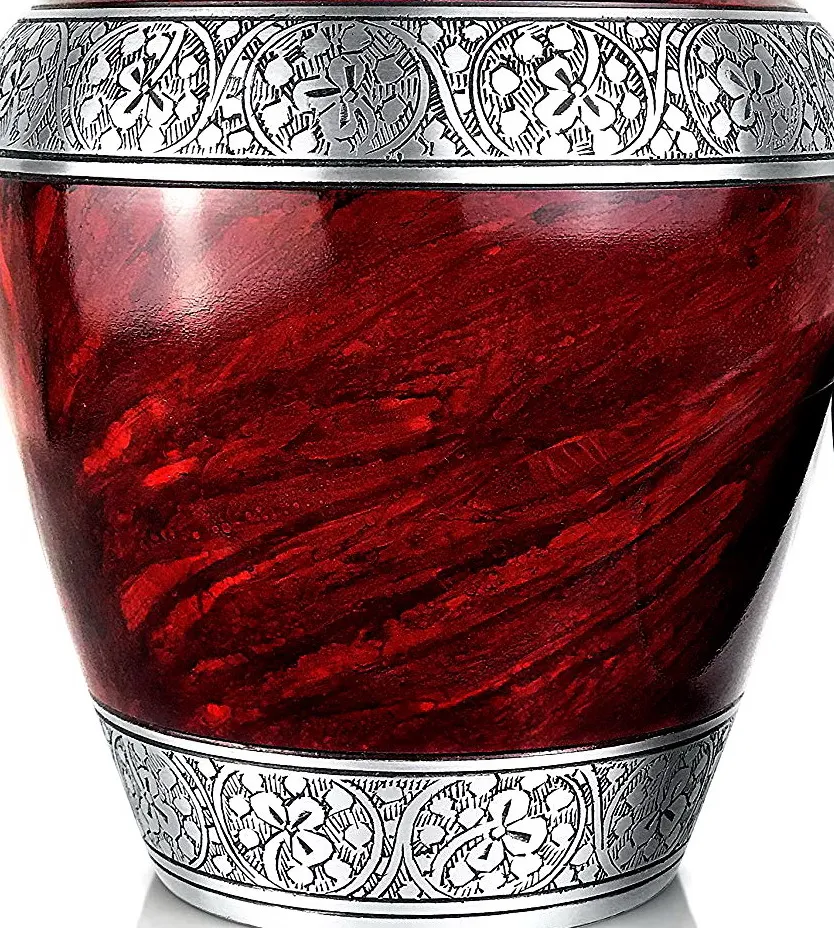 Handcrafted Large European Style Royal Red Cremation Urn for Adult Ashes Unique and Classic Modern Funeral Urn
