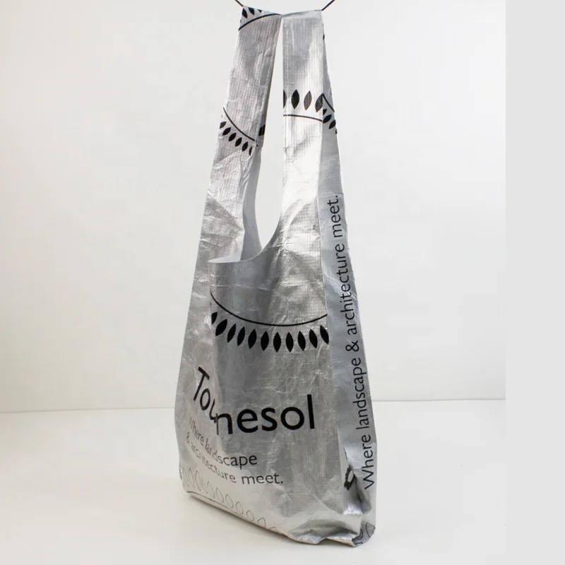 Foldable large capacity custom logo dupont paper shopping vest bag tyvek t-shirt tote bag